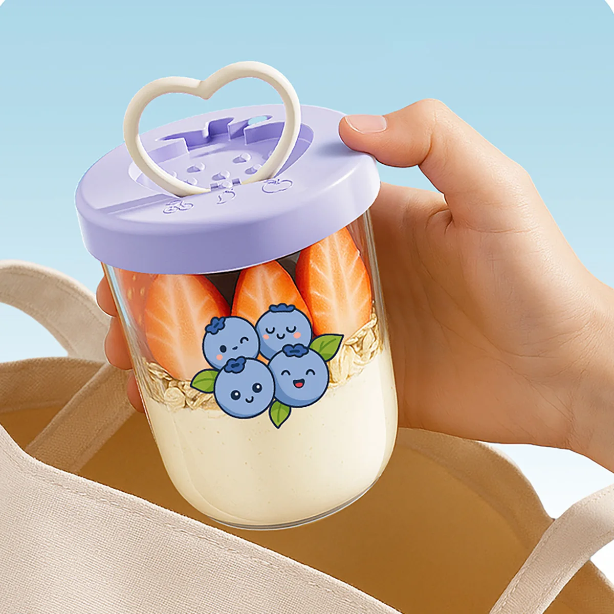 WORTHBUY Portable Oat Container Double-Layer Drain Fruit Cup Reusable Leak Proof Plastic Salad Cup Breakfast Cup With Fork&Handl