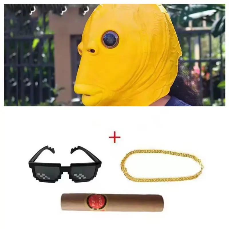Cosplay Green Fish Monster Mask with Hair - Cute and Funny Halloween Carnival Costume Accessory