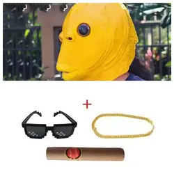 Cosplay Green Fish Monster Mask with Hair - Cute and Funny Halloween Carnival Costume Accessory (Yellow)