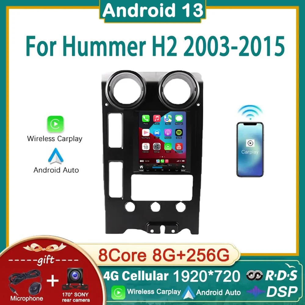 

Pentohoi Автомагнитола для Hummer H2 2003-2015 Carplay Авто Android 13 экран Tesla DVD мультимедийный видеоплеер Стерео GPS 5G WIFI