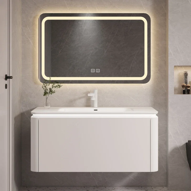 

Multi-layer Solid Wood Bathroom Cabinet Integrated Ceramic Intelligent Washing Table