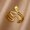 Bagues serpent en acier inoxydable plaqué or 316L pour femmes et hommes, anneau ouvert et réglable, bijoux esthétiques gothiques Vintage