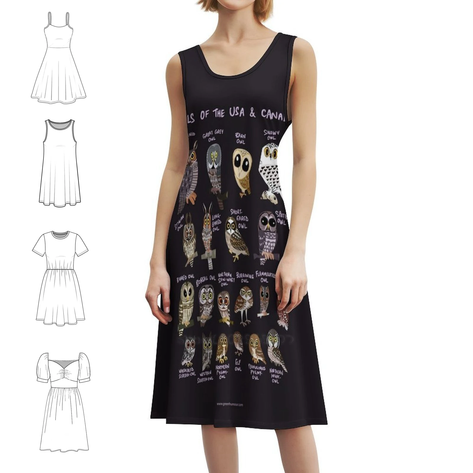 Owls Of Usa And Canada Preppy Style Mini Dress For Women A-Line Loose Fit Casual Day Dress Owls Wildlife Birds Nature