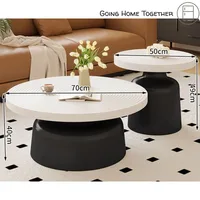 Couverture de table basse ronde imbriquée - Plateau ondulé en noyer avec base blanche - Tables centrales modernes pour salon et décoration intérieure 6