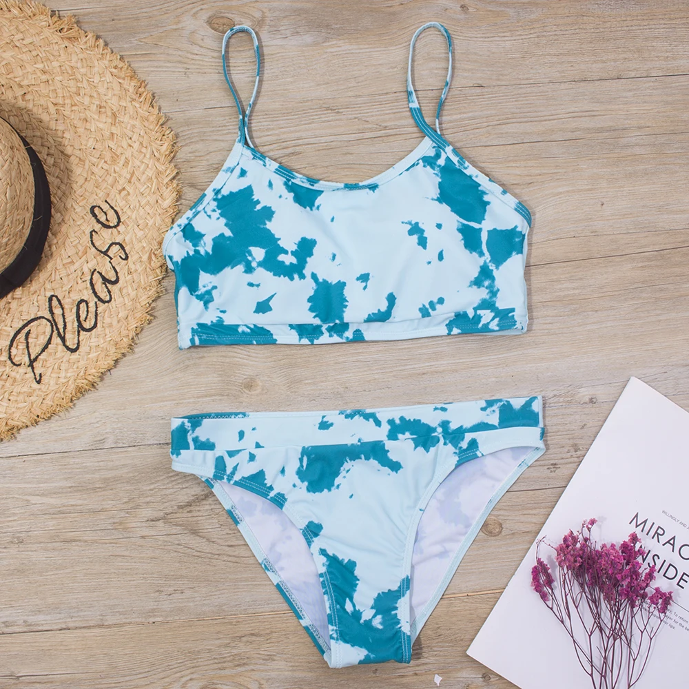 Girls Swimsuit 3-14Y Falbala Two Pieces Bikini Set Biquini Bandage Floral Print Children Beach Bathing Suit