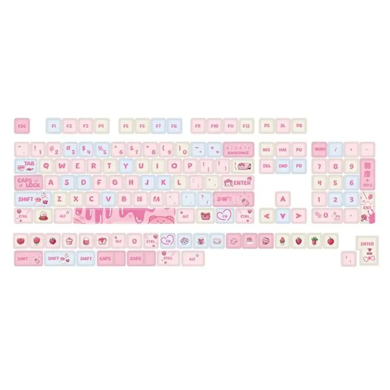 

XDA PBT Keycaps Creamy Strawberry Theme для 133 клавиш Набор клавиш DyeSublimation для механических игровых переключателей