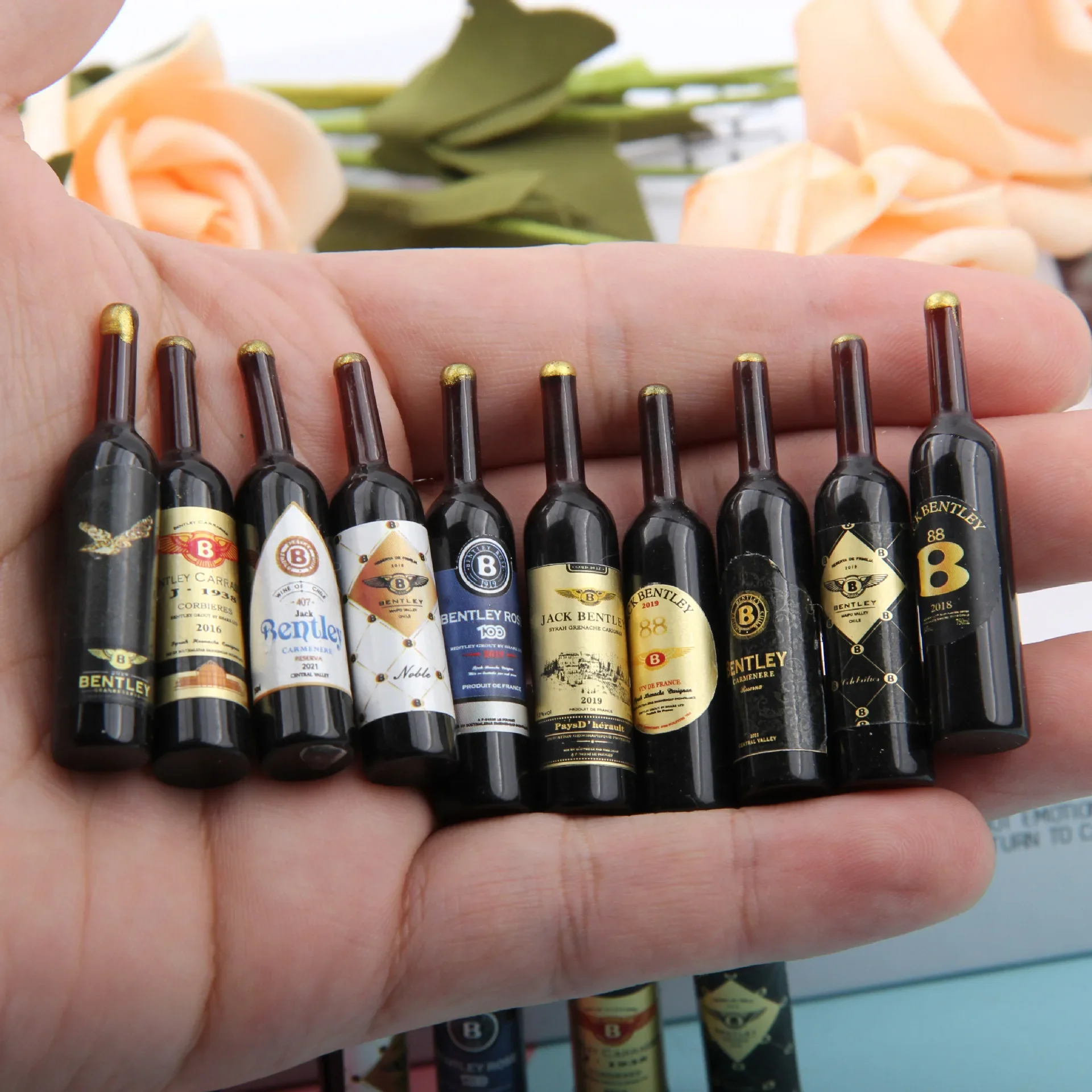 10-Piece Miniature Whisky and Wine Bottle Set for Dollhouse Bar or Kitchen Decor