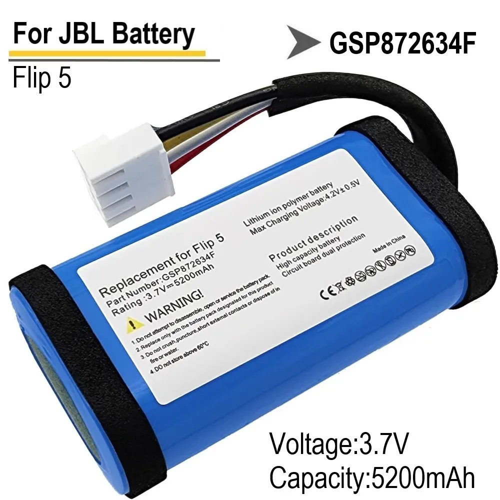 

GSP872634F 5200mAh Battery For JBL Flip 5 Waterproof Bluetooth Speaker with Tools Battery Part NO ID1060-B 1INR19/66-2 3.7V
