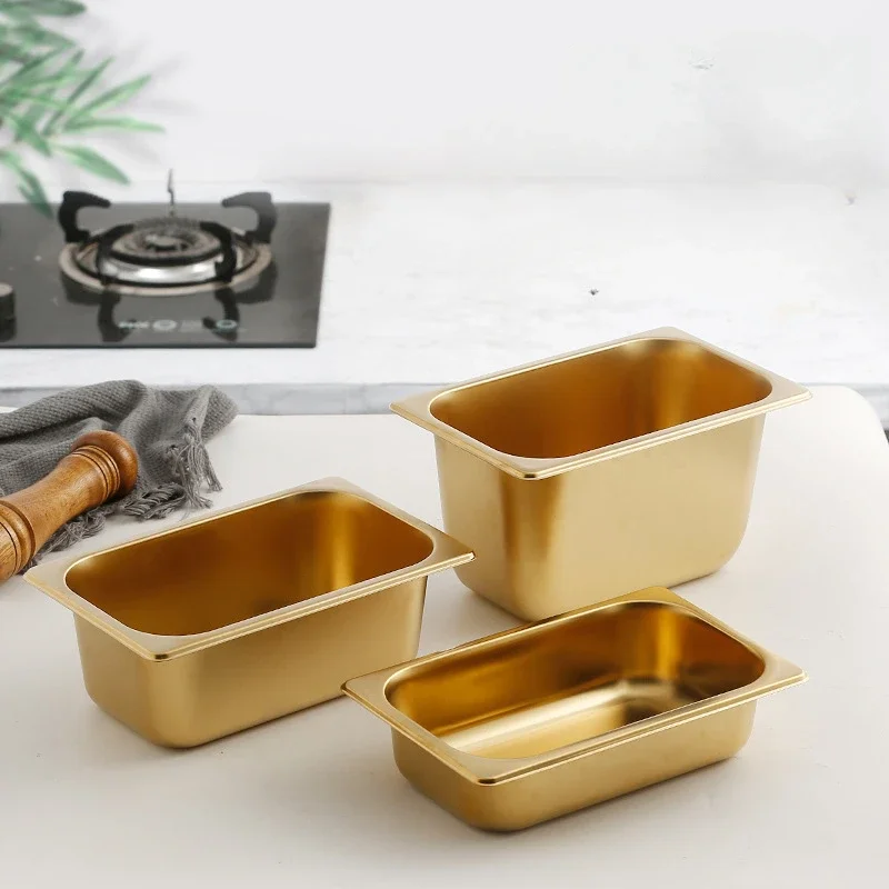 Golden Food et Basin Plates 304 Stainless Steel Square Pots Tray Dishes Sauce Box Jam Boxes Canteen Fast Food Truck Dish