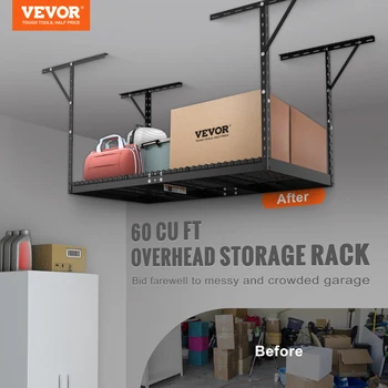 VEVOR Overhead Garage Storage Rack, 36x72/36x96/48x96 in Garage Ceiling Storage Racks, Heavy Duty Adjustable Rolled Steel Racks 2