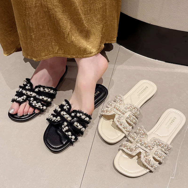 

Женские шлепанцы из ПУ кожи, на плоской подошве