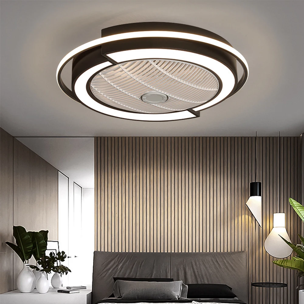 Round Ceiling Fan Lamp LED Chandelier Light Modern w/ Remote Bedroom Living Room 
