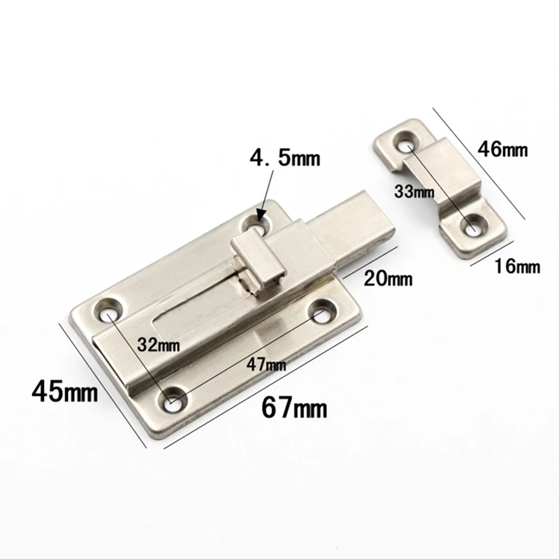 Door Latch Stainless Steel Bolt Latch Door Bolt Partition Wood Door Bathroom Cabinet Latch Double Head Plug Square Pin