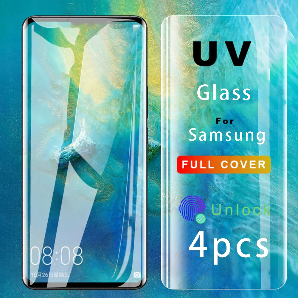 4Pcs UV Tempered Glass For Samsung Galaxy S22 S21 S20 Ultra Screen