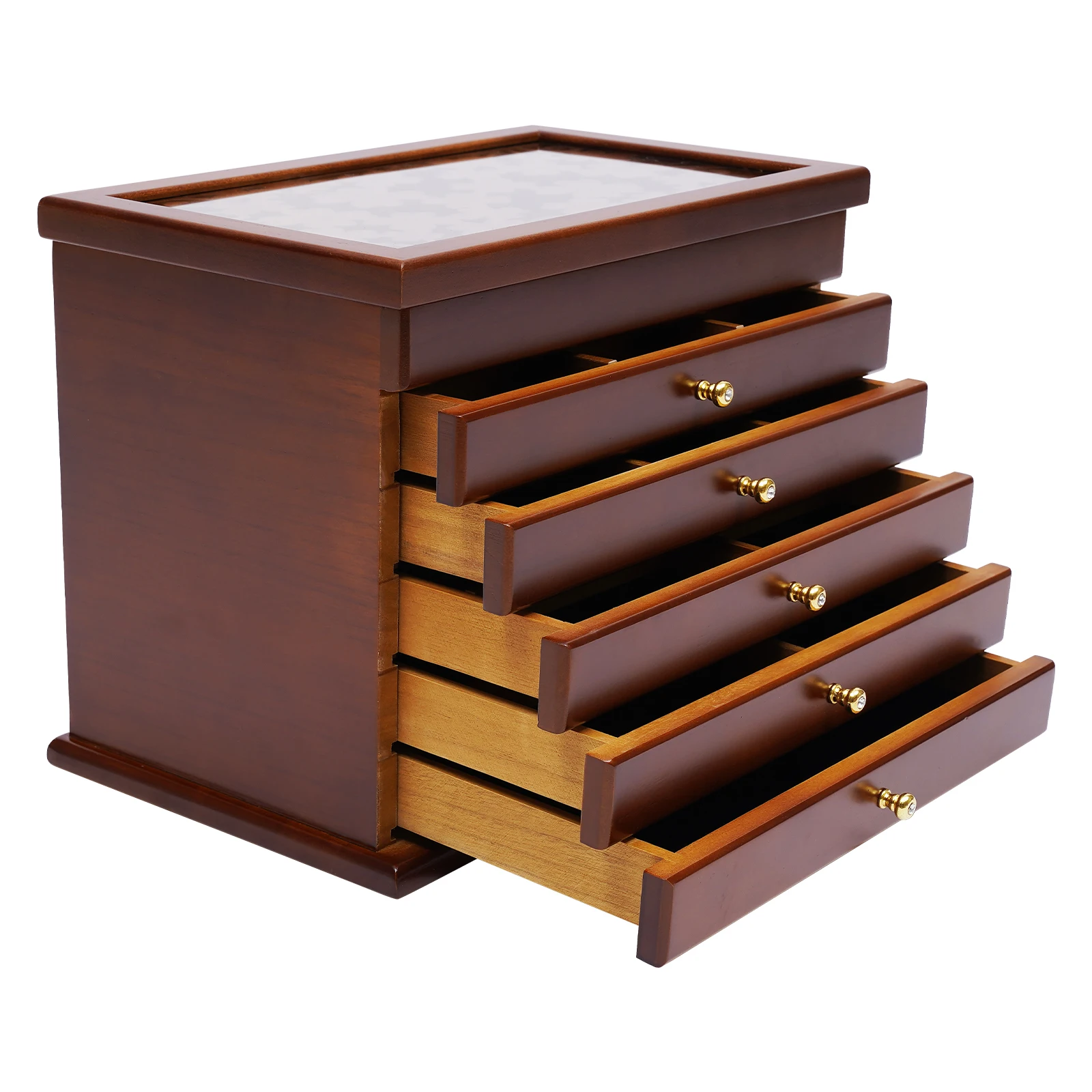 Luxury 6 Layers Wooden Jewelry Boxes Ring Box with Velvet Fabric Jewelry Storage Organizer and Makeup Case Brown Jewellery Case