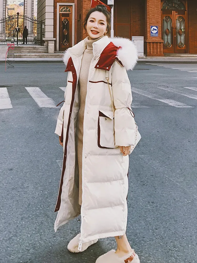 

LANMREM Winter Long Women's Cotton Coat Korean Style Hooded Pockets Loose Female Clothing Fashion 2023 New Jackets 2AA3354