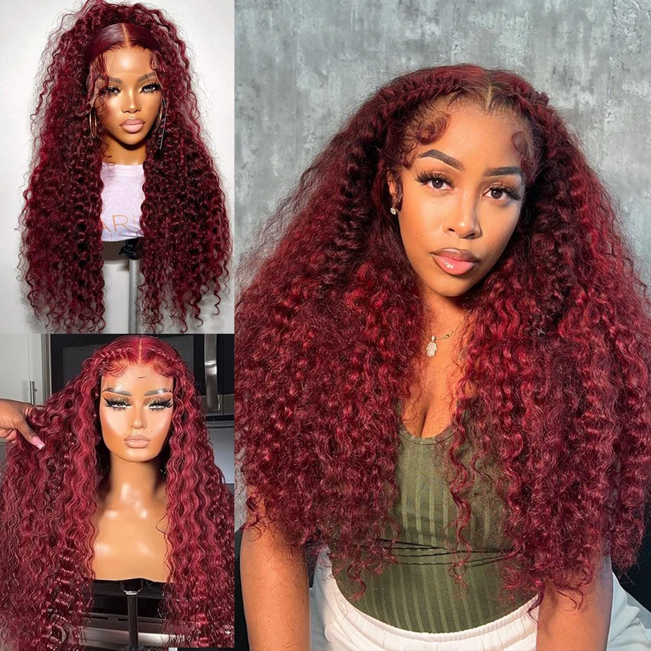 

Burgundy Colored 99J Deep Wave Lace Front Wig 13x6 Human Hair 13x4 HD Lace Frontal Human Hair Wig 4x4 Curly Human Hair Wig