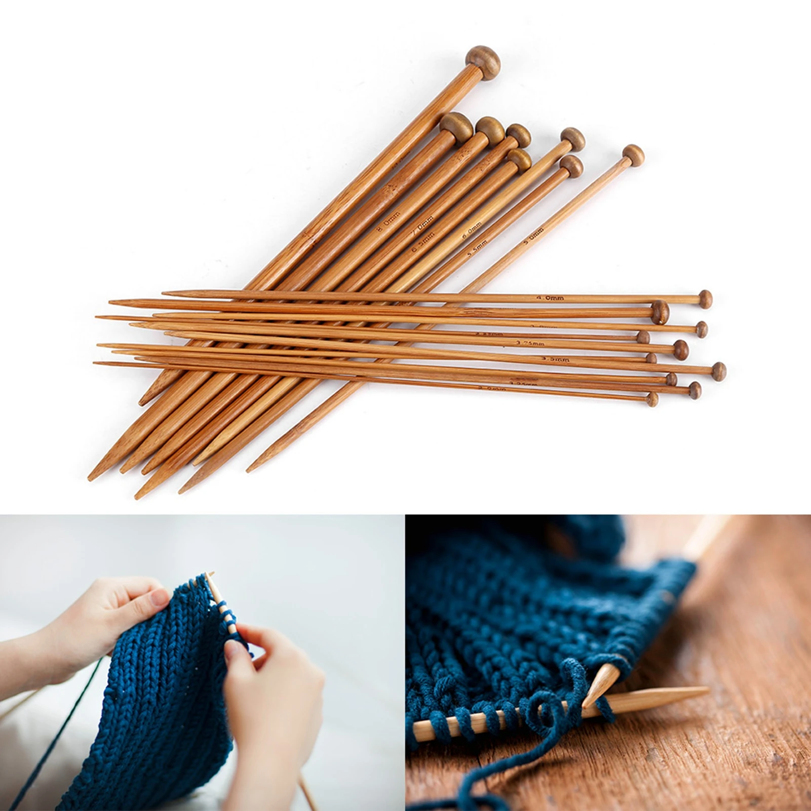 

18 Sizes Bamboo Knitting Needles Set Single Pointed Carbonized Knitting Needles DIY Handicraft Sewing Tool Accessories