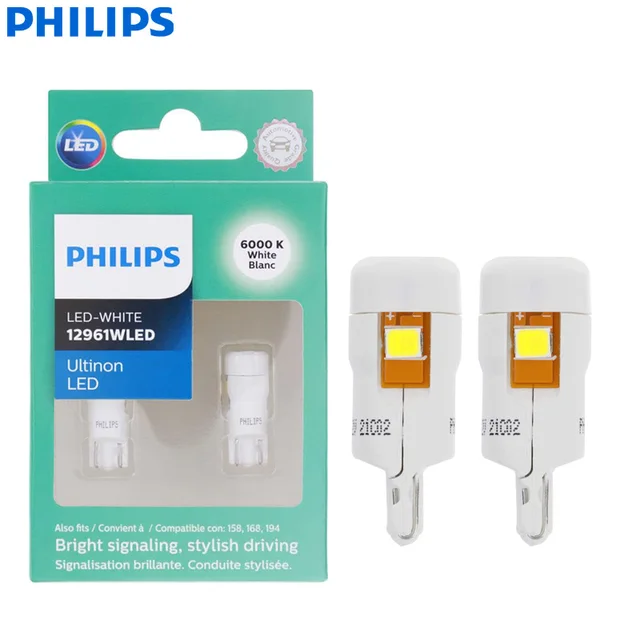 Philips LED T10 W5W 194 Ultinon Pro6000 4000K 6000K Bright White Auto Turn  Signal Lamps Car Interior Lamps No Error 11961, 2x - AliExpress