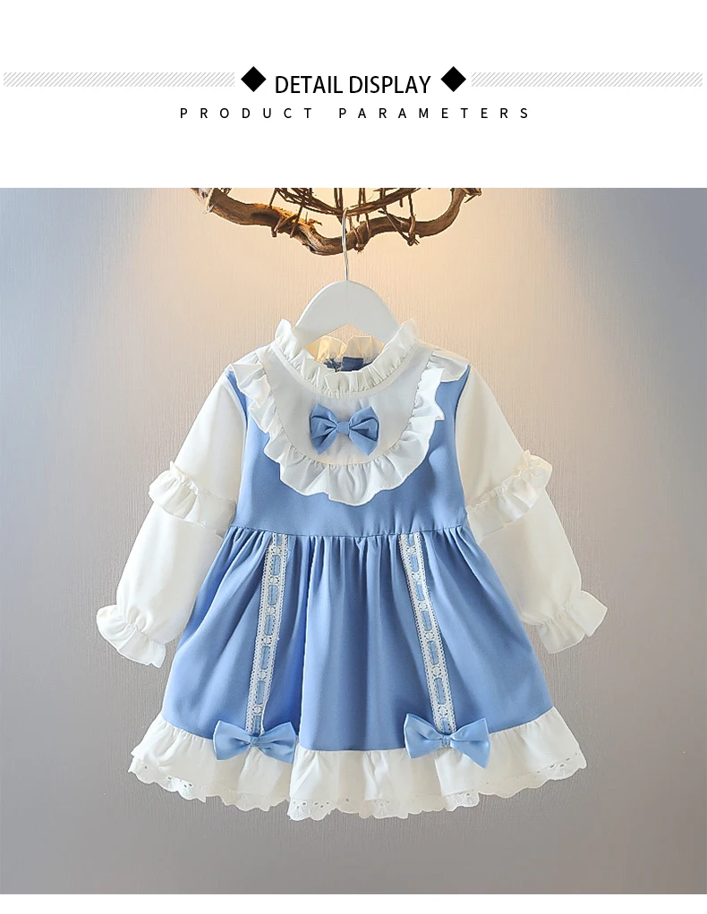 2022 Spring Summer Girls' Dress Lolita Style Blue Bow Pleated Dress Baby Princess Dress for Ages 1 2 3 4 Yeal baby boy dress