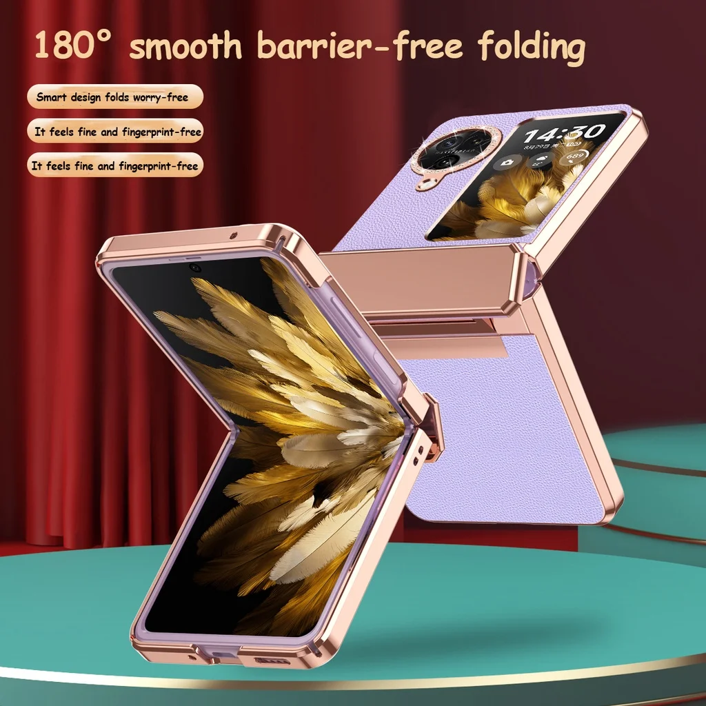 PU Leather Hard Plating Phone Case For OPPO Find N3 Flip 5G Electroplated Frame With Hinged Shockproof Cover For Find N 3 Flip
