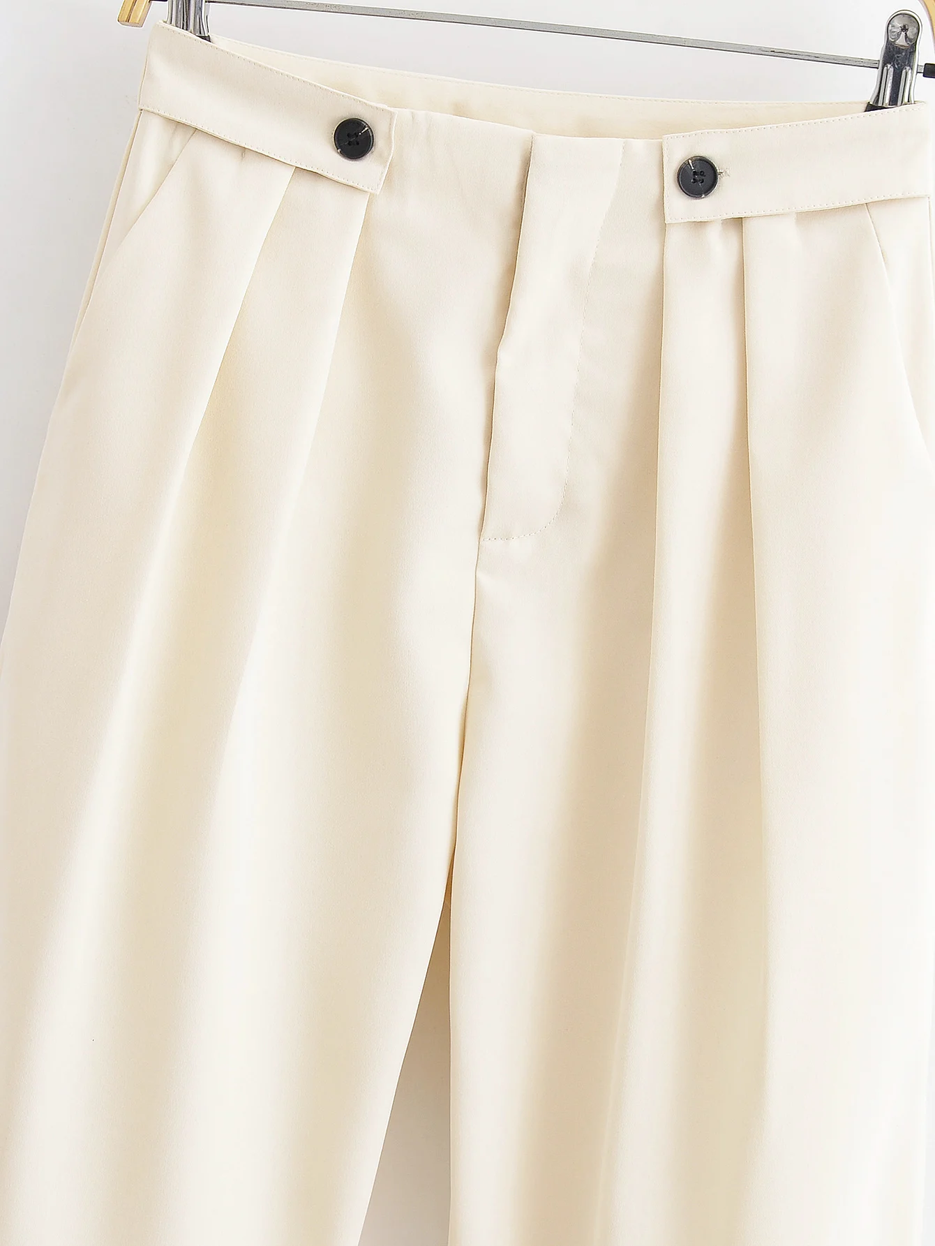 Women Elegant Pants Spring Autumn New Female Fashion Solid Color High Waist Wide-Leg Pants Lady Hight Street Leisure Pants