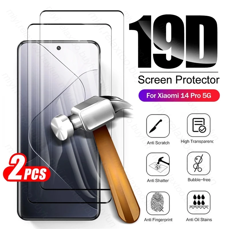 

Защитное стекло с полным покрытием для Xiaomi 14 Pro Mi14 Mi14 Pro 5G 19D, изогнутая Защитная пленка для экрана Xiaomi14 Xiomi Mi 14, 2 шт.