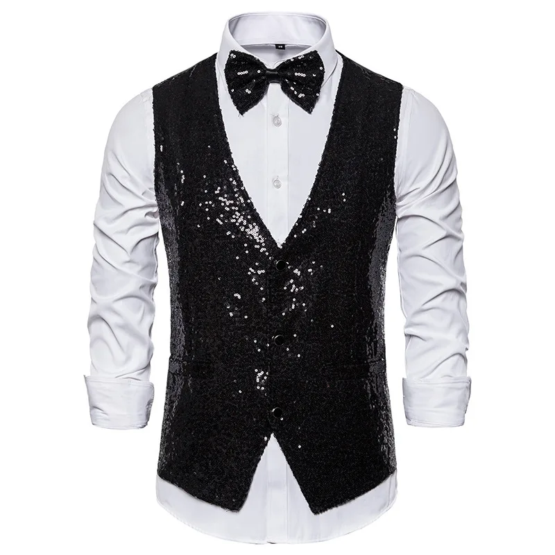 Men's Stage Sequined Suit Vest Host Singer MC Cosplay Party Shiny Performance Suit Vest