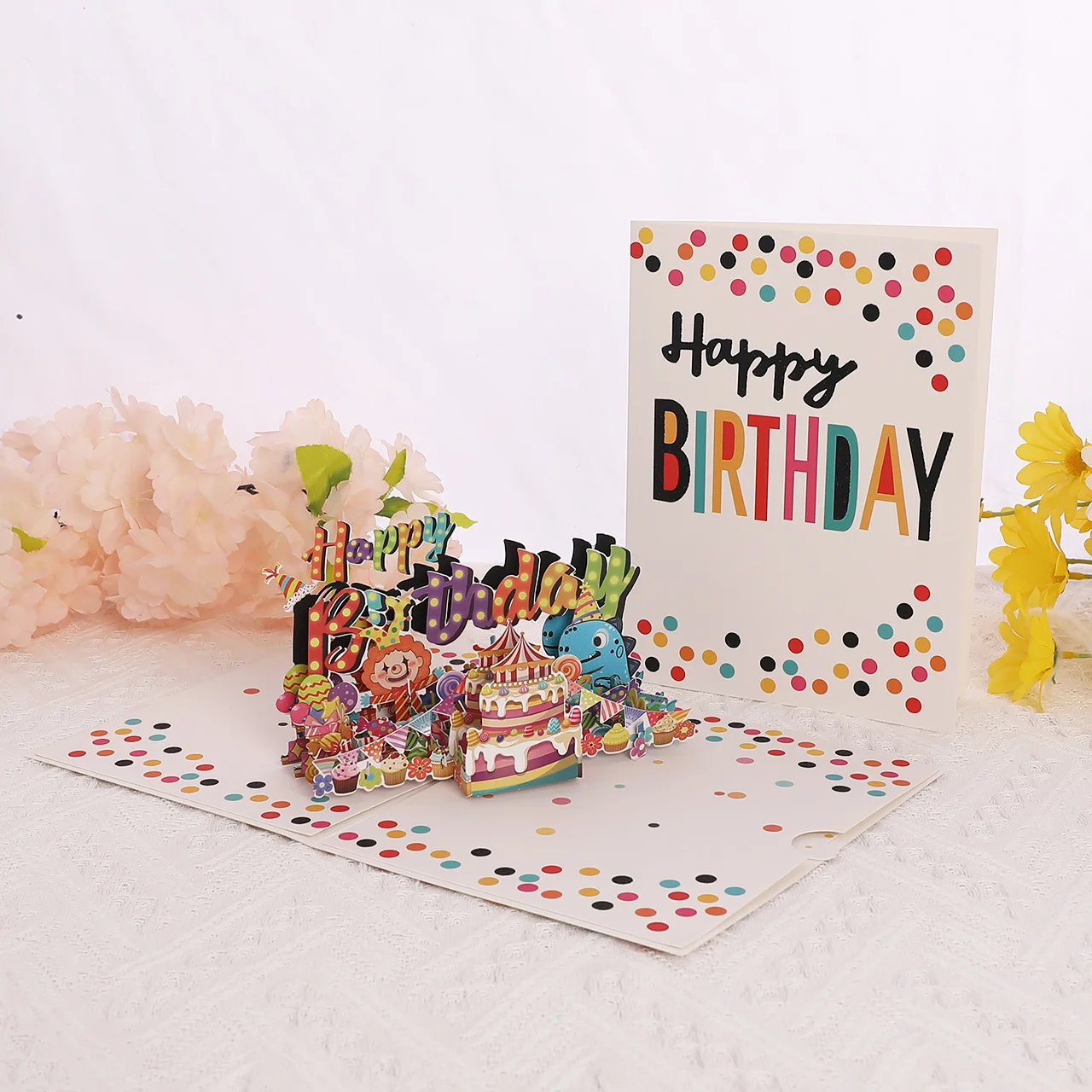 2pcs Colorful 3D Birthday Card Circus Style Blessing Card Cartoon Clown Dinosaur Paper Sculpture Message With Envelope