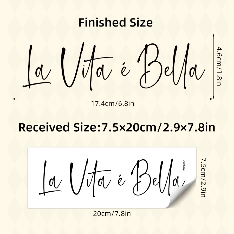 "La Vita E Bella" Text PVC Removable Mirror Sticker for Bedroom Decoration Home Self-adhesive Decals Living Room Decor 1pcs