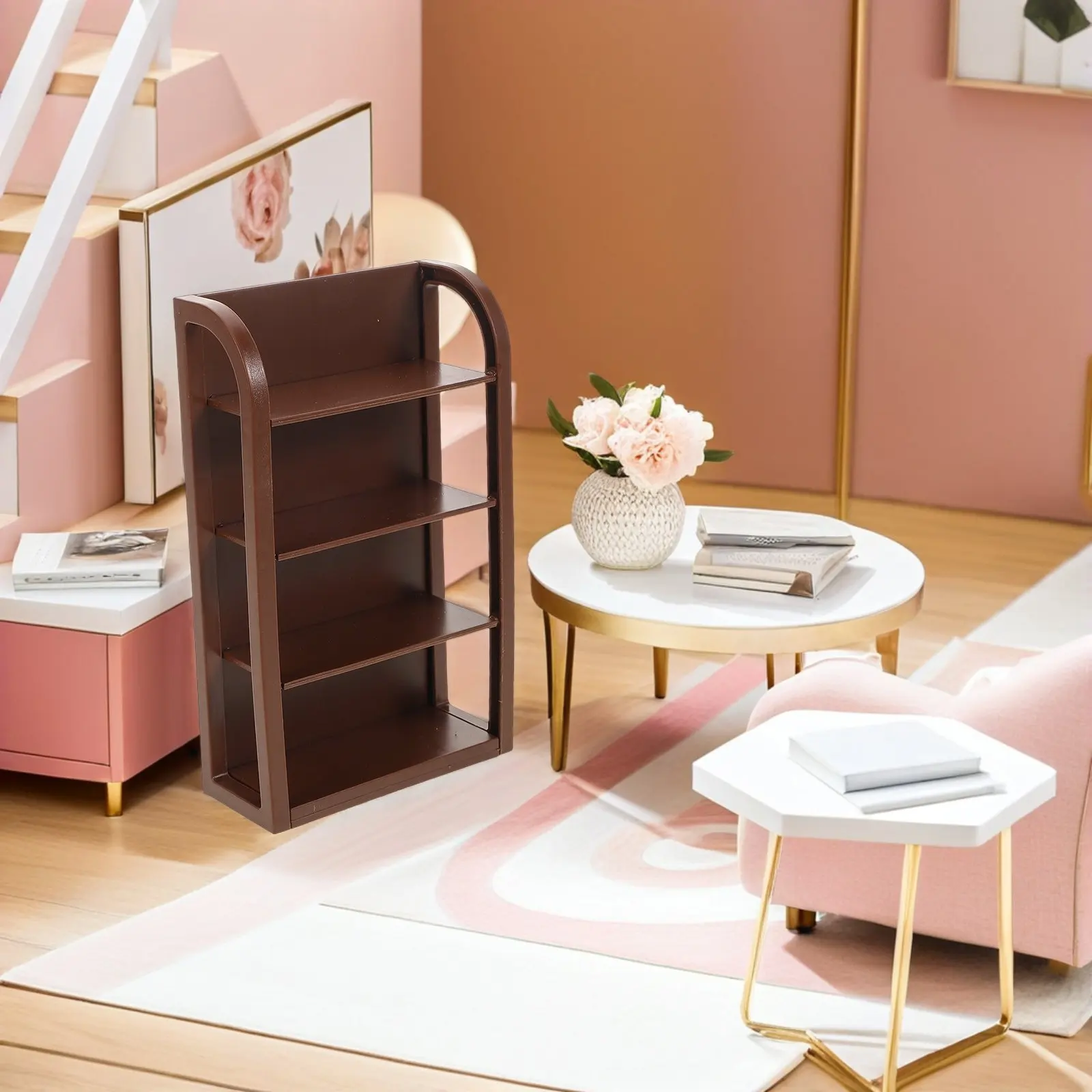 6Pcs 미니어처 슈퍼마켓 선반 세트 인형 집 상점용 현실적인 4층 플라스틱 디스플레이 랙 미니 식료품 식품 정리함