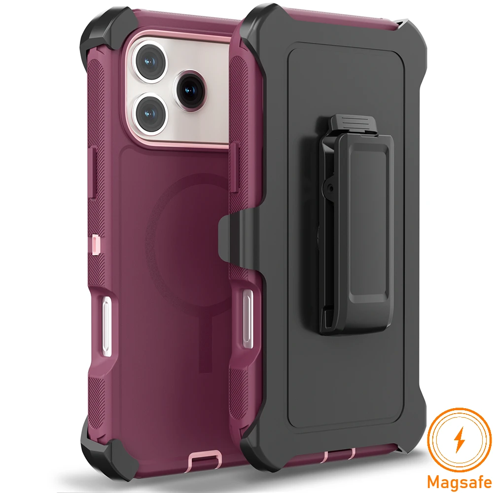 Enhanced Armor Magnetic Phone Case - Rugged Shockproof Design with Clip Cover