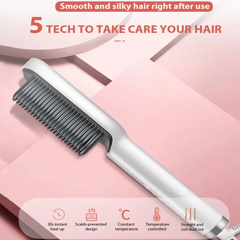 Multi-function hair straightener ion antiscalding electric heating comb PTC fast heating straight hair comb 2