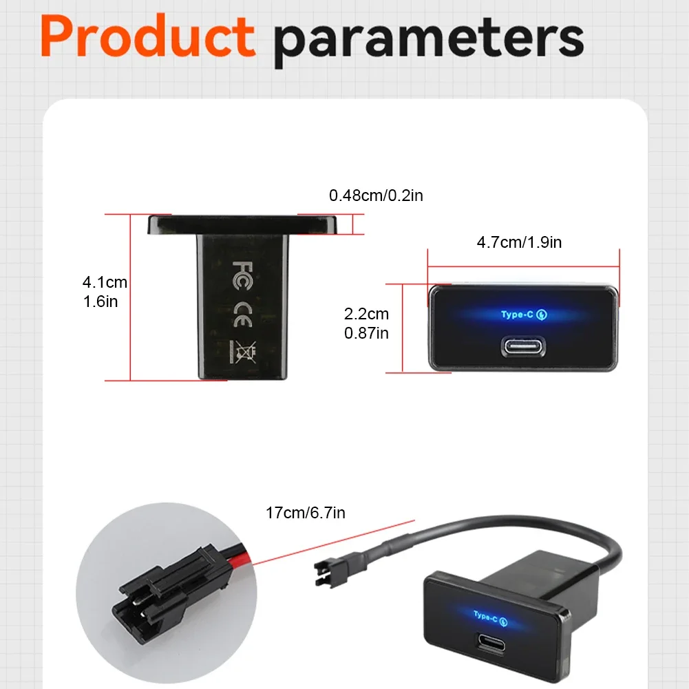 18W/30W Car Charger Fast Charging PD Type C/USB Car Charger Power Socket USB Phone Charger Adapter Panel for RV Boat Truck