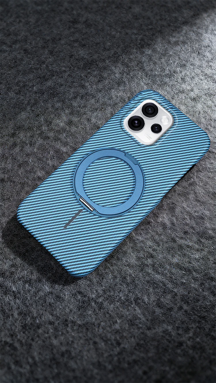 Kevlar Texture Magnetic Ring Holder Shockproof Case - Wireless Charging Compatible