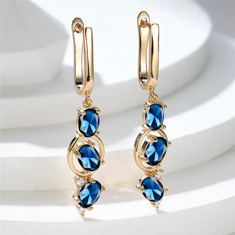 Cute Female Black Zircon Stone Hoop Earrings Vintage Small Oval Wedding Jewelry For Women