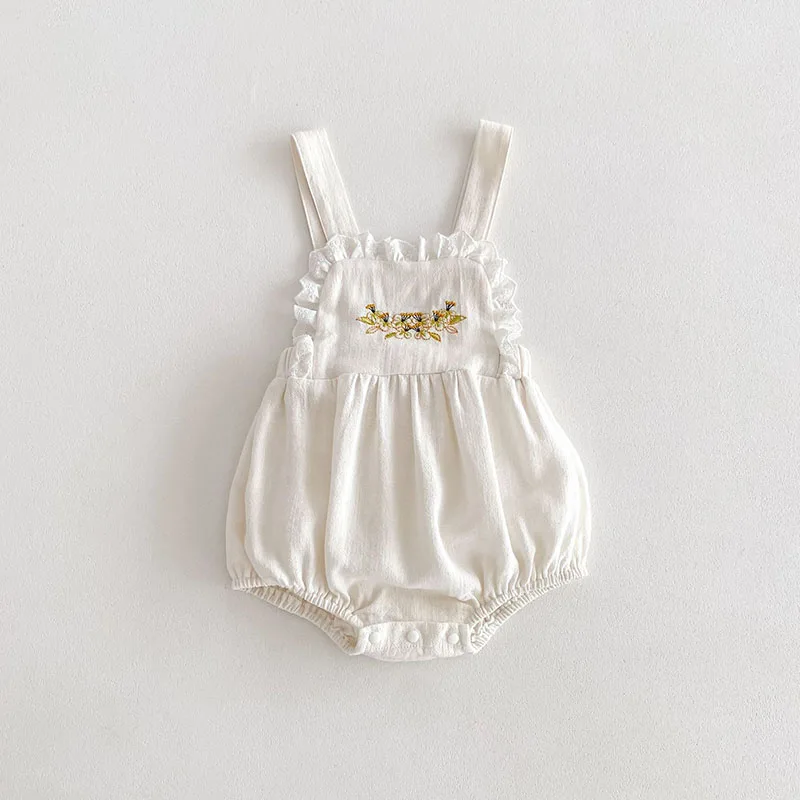 Cute Embroidered Flowers Baby Girls Overalls Bodysuit