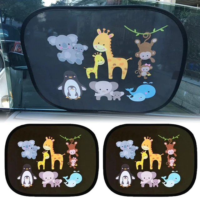 Universal 2Pcs Car Adsorption SunShade Cute Cartoon Side Window SunShade Cover Rear Auto Window Sunvisor Mesh For Children Adult 4