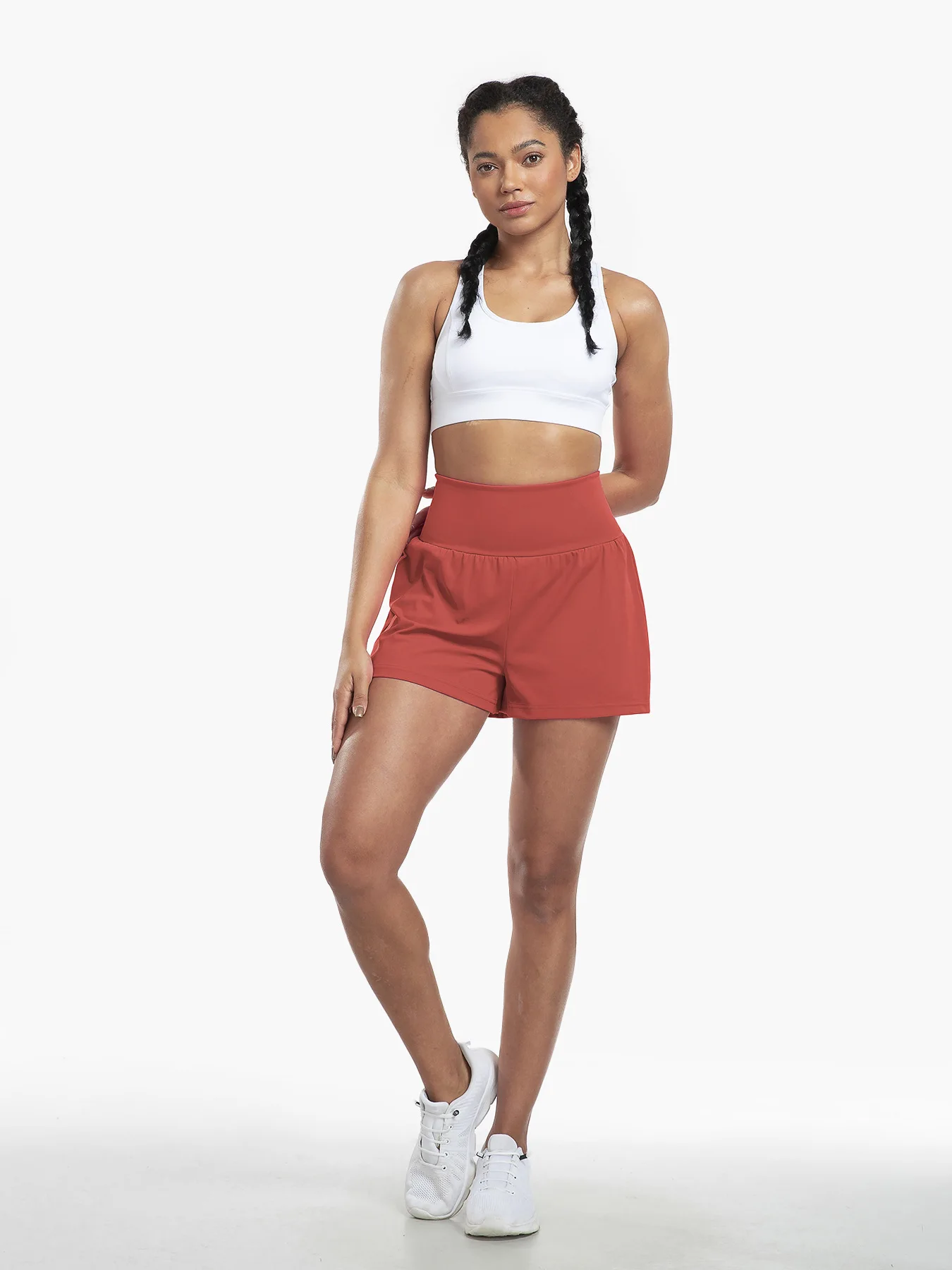 High Waisted 2-in-1 Yoga Shorts With Back And Side Pockets