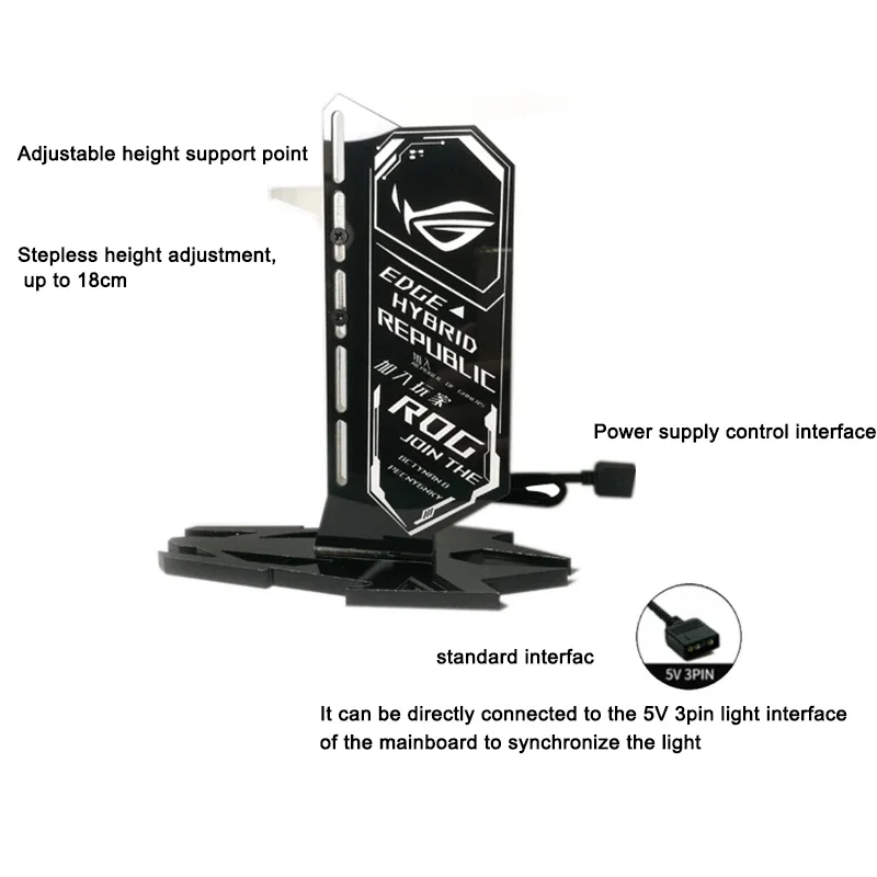 Diy Graphics Card Holder Argb Symphony Rog Gpu Holder Suporte Vga Vertical Gabinete pc Water Cooler Modding Aura Sync 5v 3pin - Imagem 3