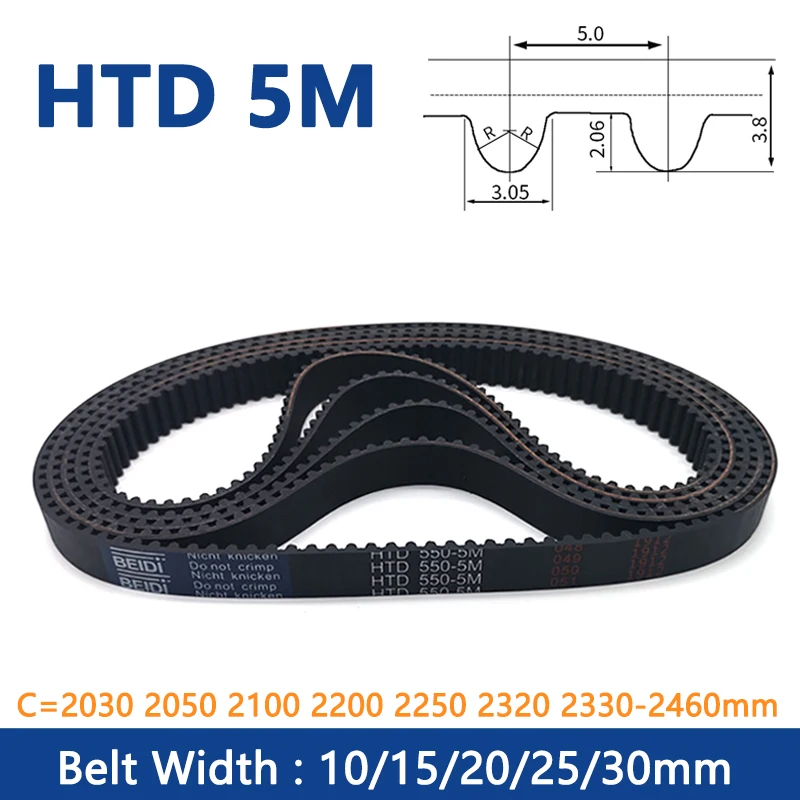 

1pc HTD 5M Timing Belt C=2030 2050 2100 2200 2250 2320 2330-2460mm Width 10 15 20 25 30mm Rubber Closed Loop Synchronous Belt