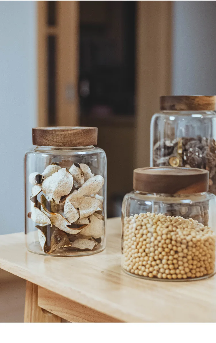 Glass Jar with Bamboo Wood Cover, Small 4.25 H x 4 D