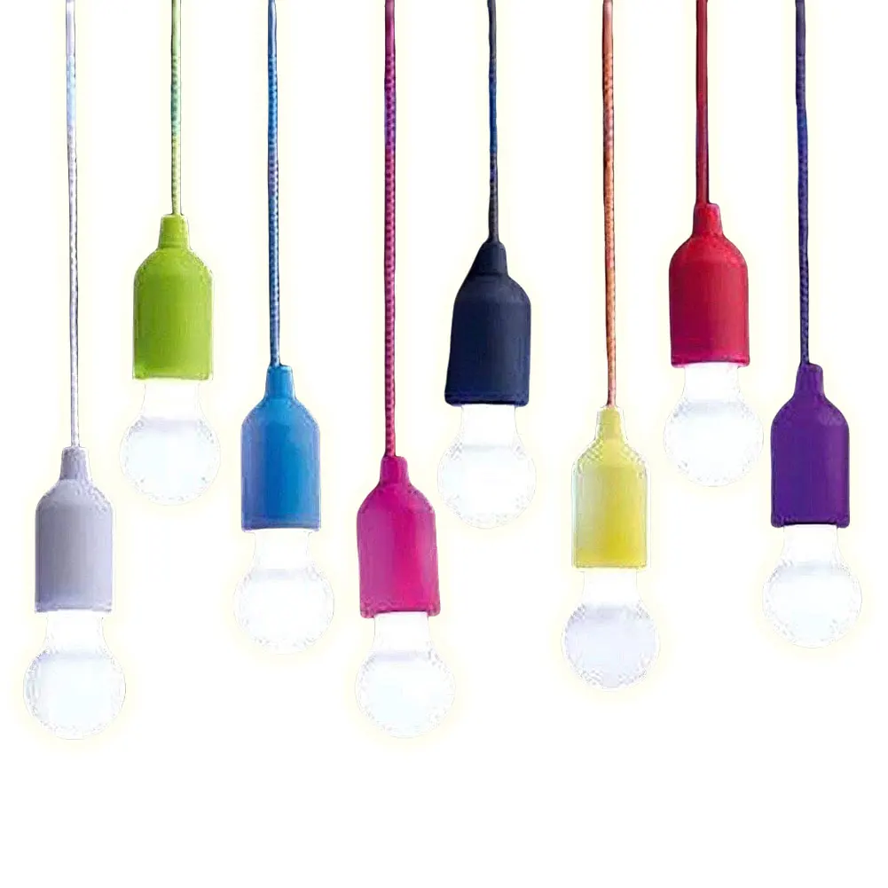 8Pcs Portable LED Pull String Light Bulb Battery Operated Drawstring Light Retro Camping Bulb for Weddings Festivals