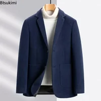 New 2025 Men's Woolen Suit Jacket Top Luxury Autumn Winter Men Casual Business Wool Single Breasted Blazer Overcoats Men Blazer 1