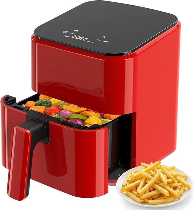 3QT Air Fryer, Small Air Fryer with Digital PP Touch Panel, Red 1