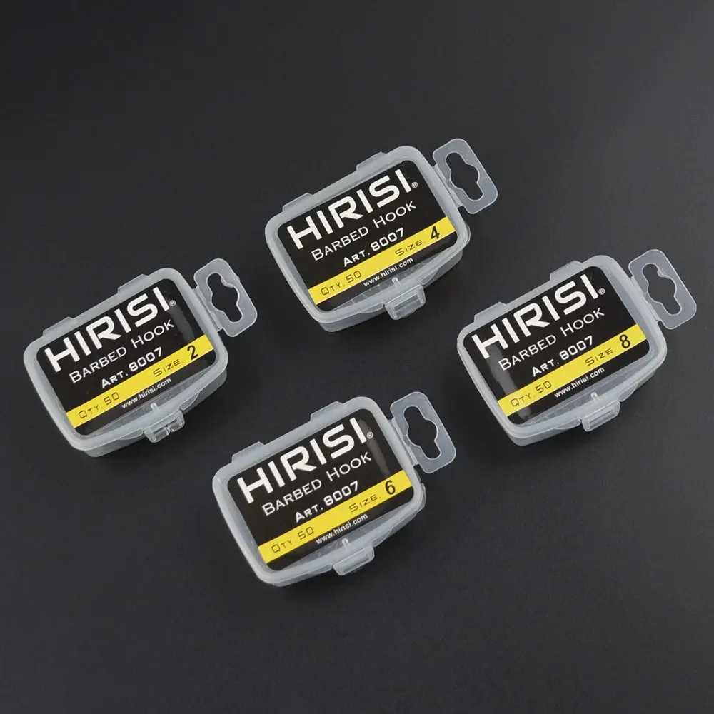 Hirisi 50pcs Ring Eye Barbed Hooks High Carbon Steel Carp