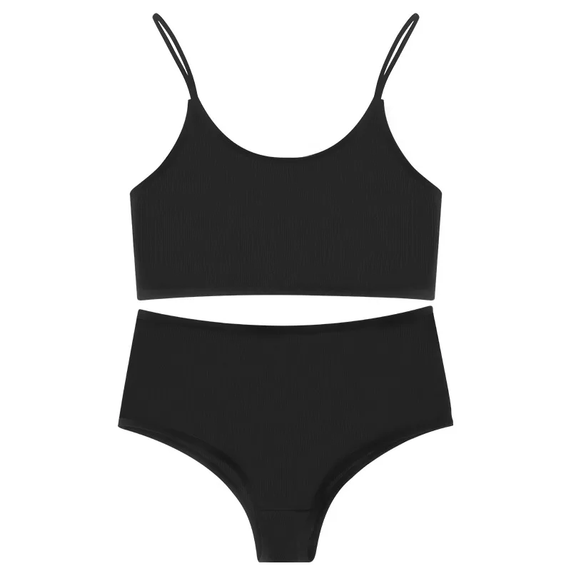 

2PCS Bra Sets Seamless Underwear Set Ribbed Bra Top Low-Waist Women Panties Female Bralette Lingerie New