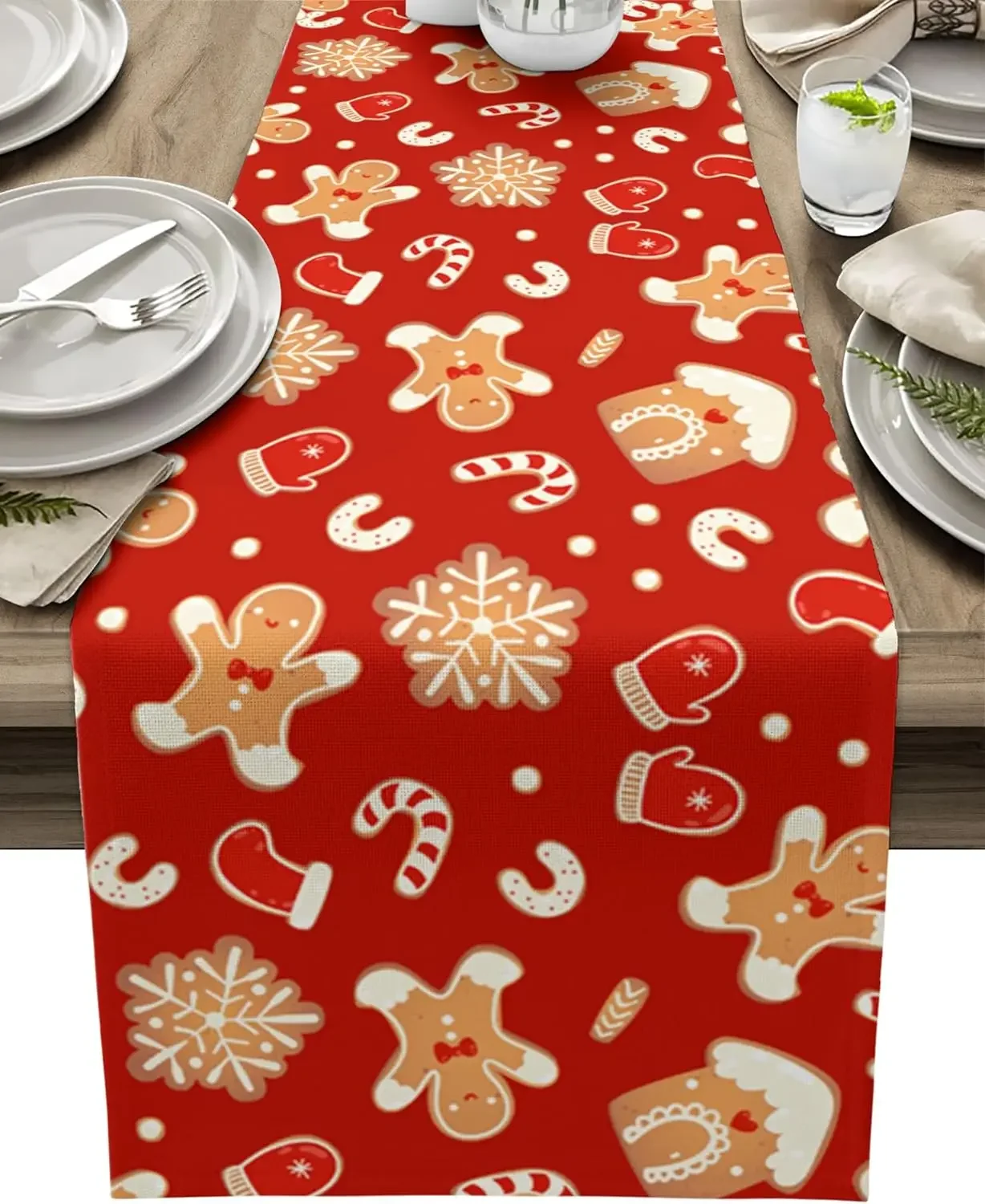 Christmas Gingerbread Man Linen Table Runners Dresser Scarves Table Decor Winter Xmas Dining Table Runners Christmas Decorations