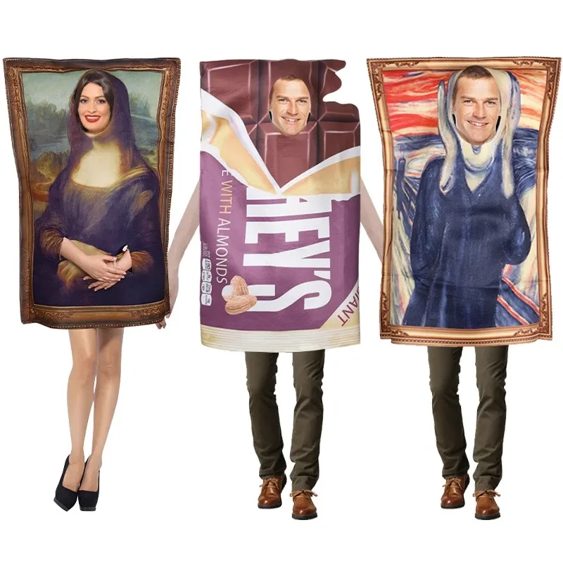 

Mona Lisa Cosplay Decorative Head Cover Halloween Christmas Party Spoof Costume Clothes Stage Performance Role Play Bodysuit