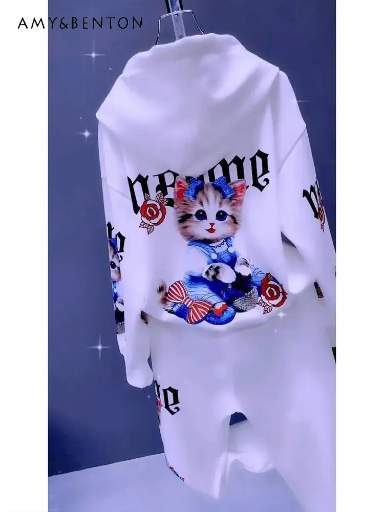 New  Fashion Hoodie and Pant Two-Piece Suit Women's Exquisite Rhinestone Hooded Sweatshirt and Casual Pants Split Suit Ladies
